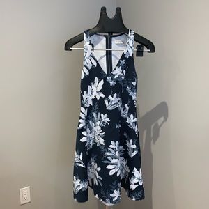 Flower Print white and blue mini dress